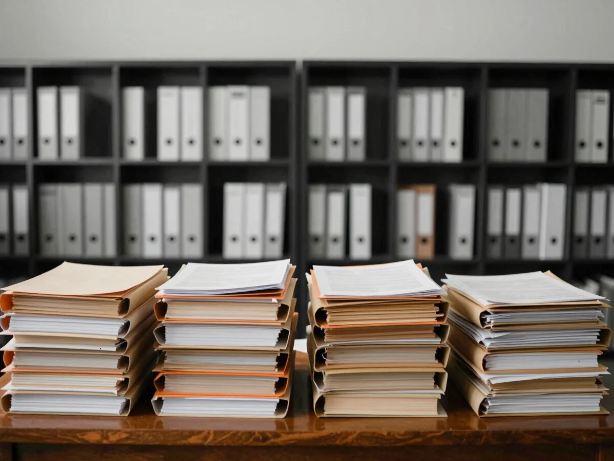 Documentary editorial photograph of a quiet municipal records roo